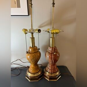 Mid-Century/Hollywood Regency Banded Onyx and Brass Table Lamps